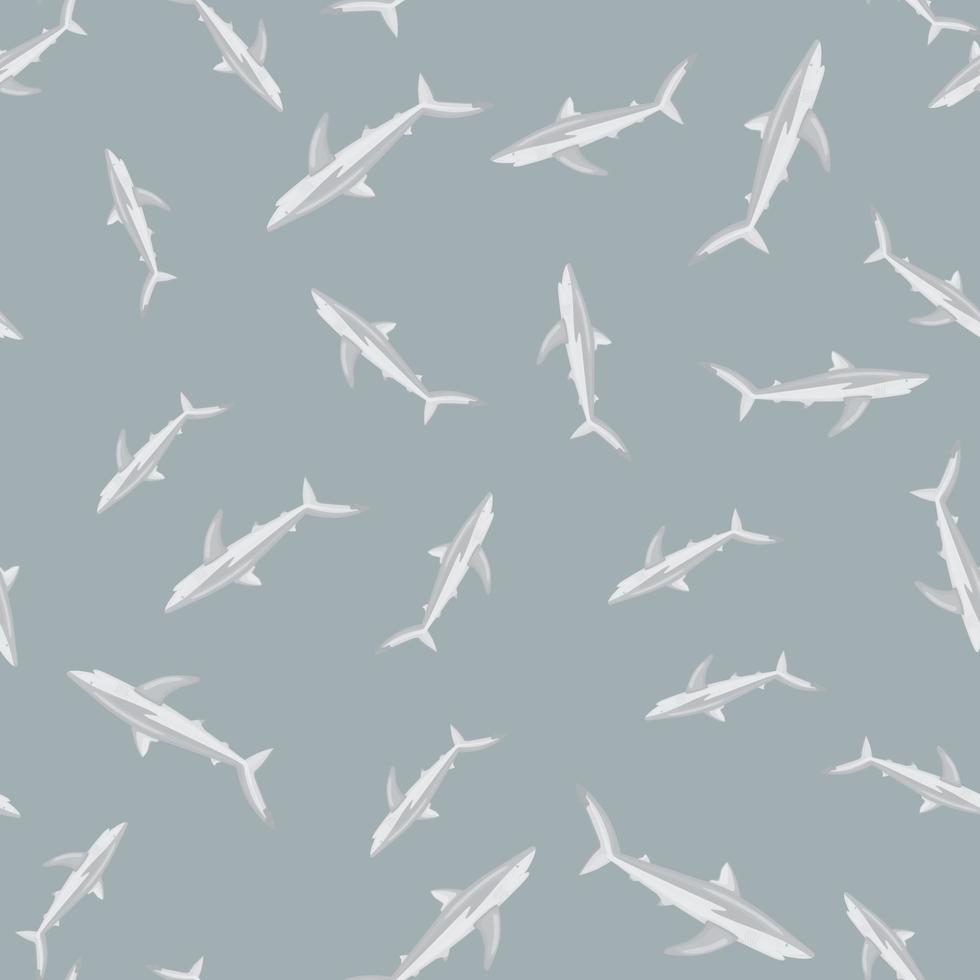 Seamless pattern Blue shark on gray background. Texture of marine fish for any purpose. vector