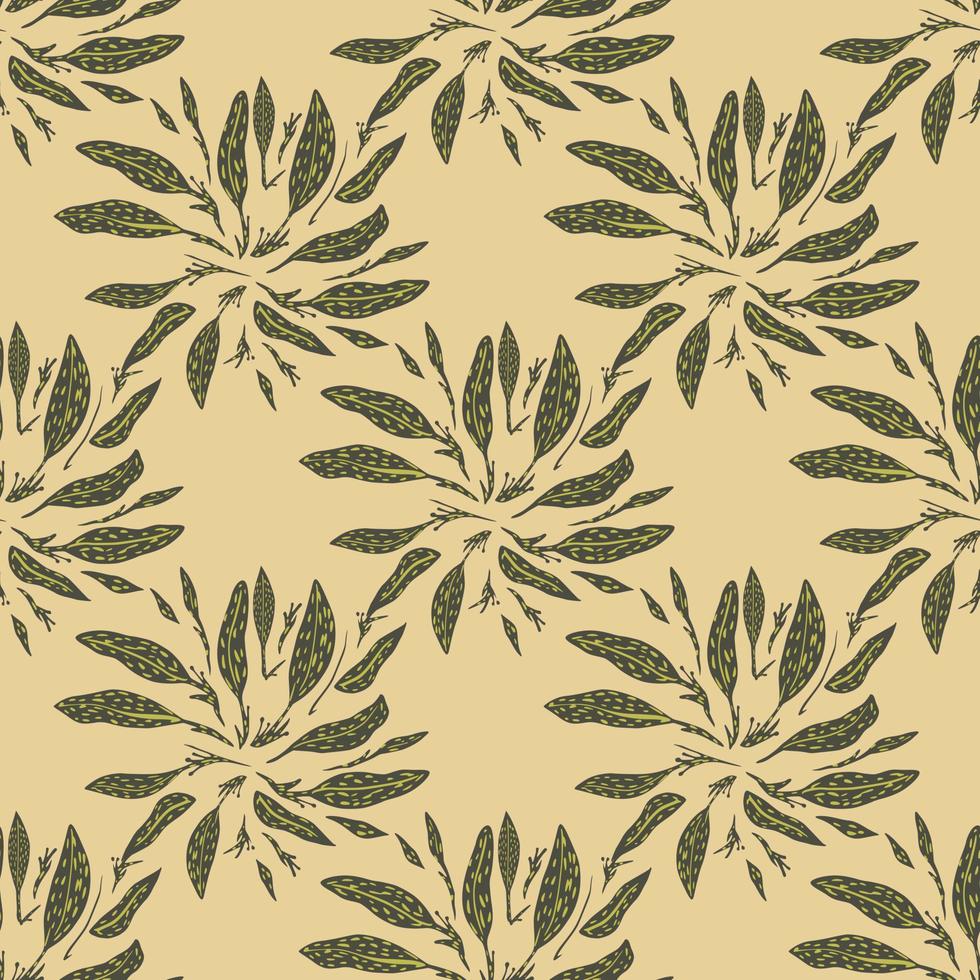 Foliage ornament seamless pattern in hand drawn style. Beige background. Decorative nature print. vector