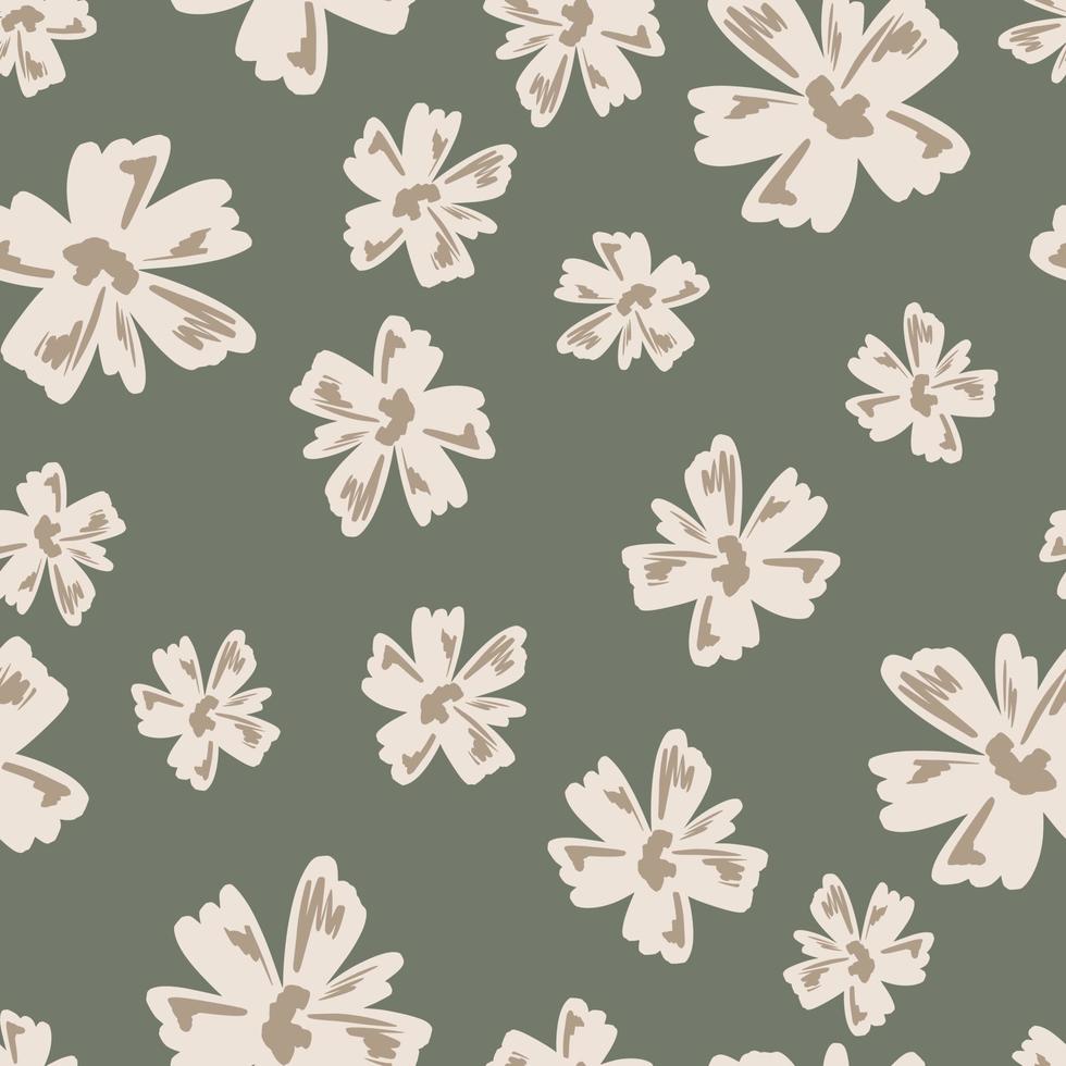 estampado vintage de patrones sin fisuras con elementos de flores aleatorias blancas. fondo gris oscuro. vector