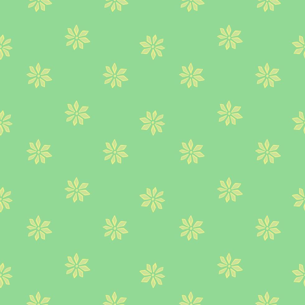 Spring cute seamless pattern with little yellow simple carnation flowers print. Light green background. vector