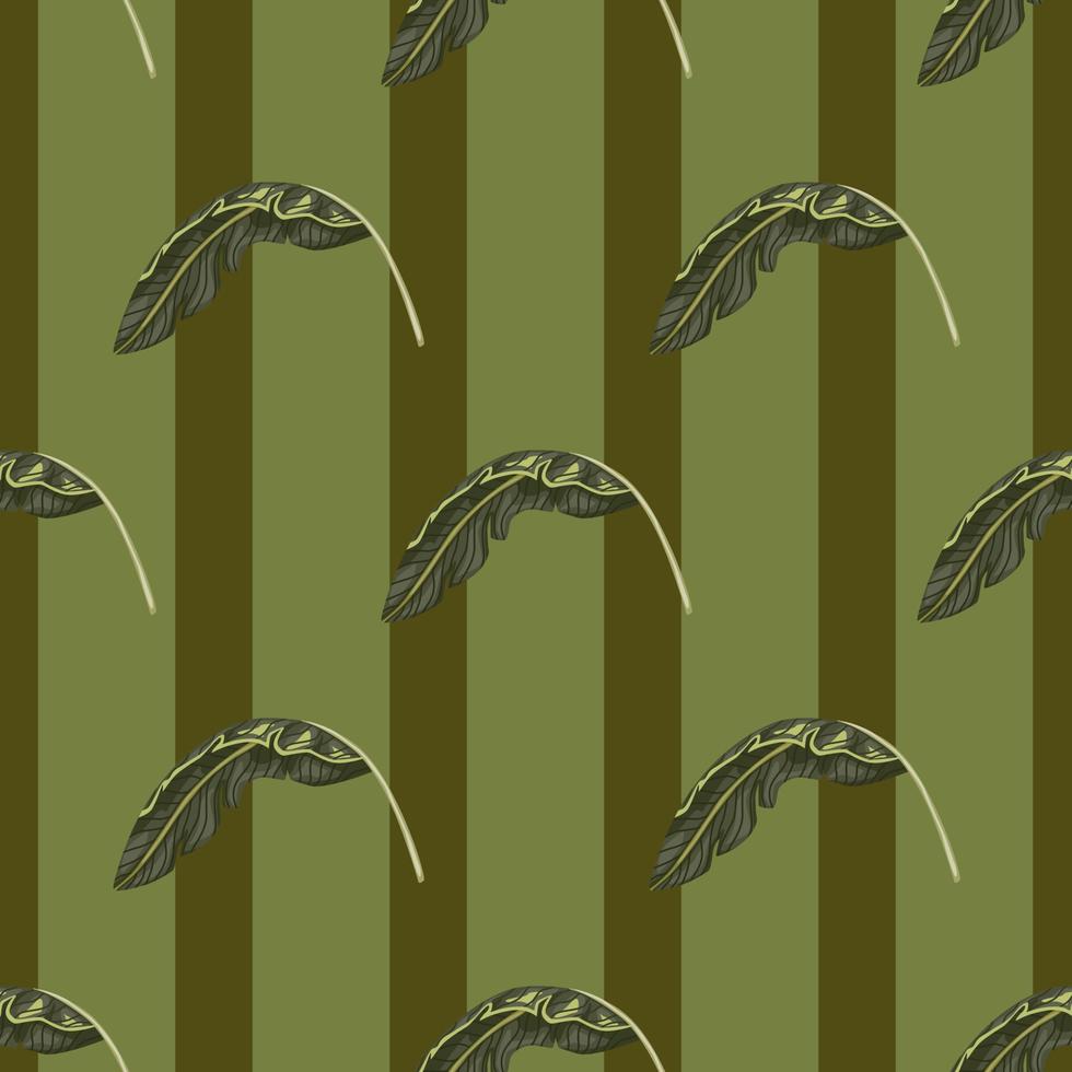 de patrones sin fisuras con adorno decorativo de hojas tropicales. fondo de rayas verde pálido. estilo simple. vector