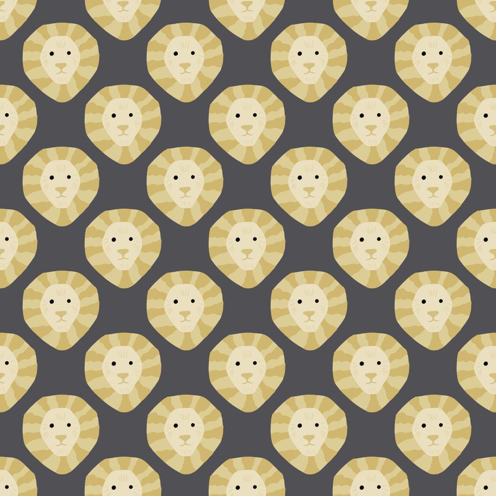 Lion pattern seamless in freehand style. Head predator on colorful background. Vector illustration for textile.
