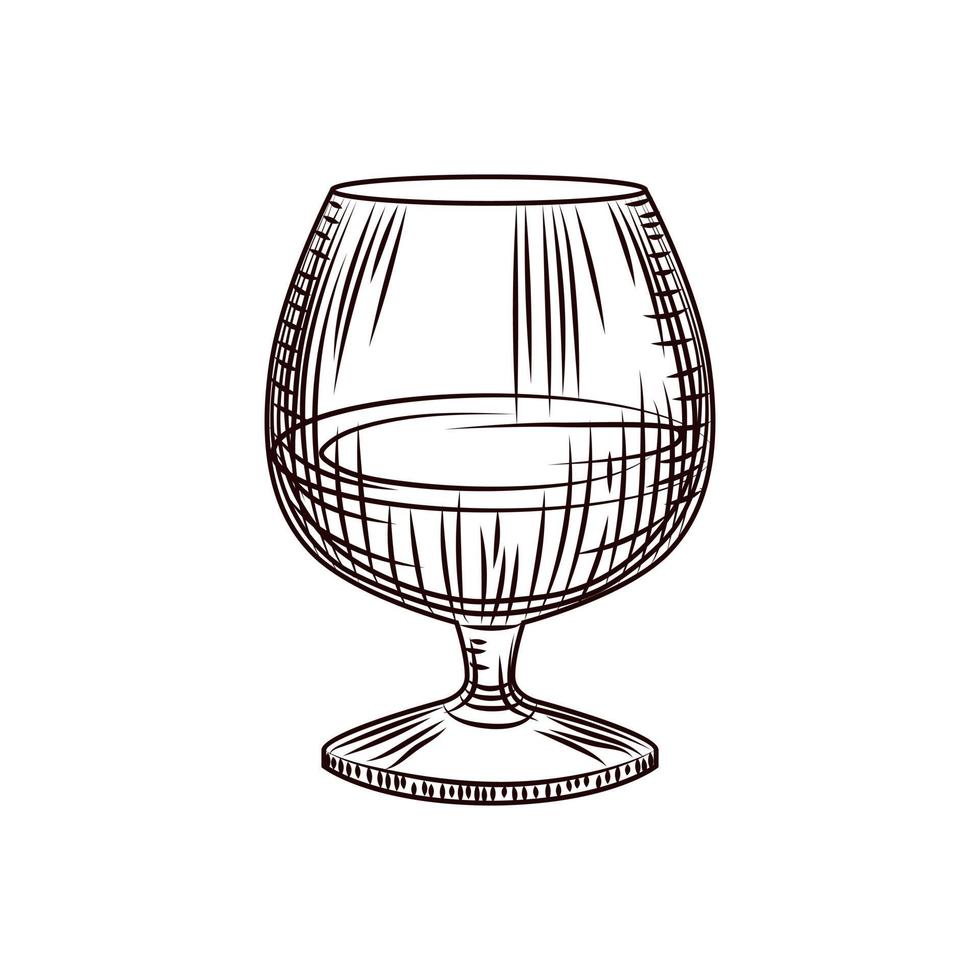 Glass of brandy or cognac sketch isolated on white background. Hand drawn snifter glass. vector
