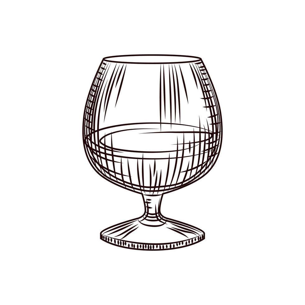 vaso de brandy o boceto de coñac aislado sobre fondo blanco. vaso de copa dibujado a mano. vector