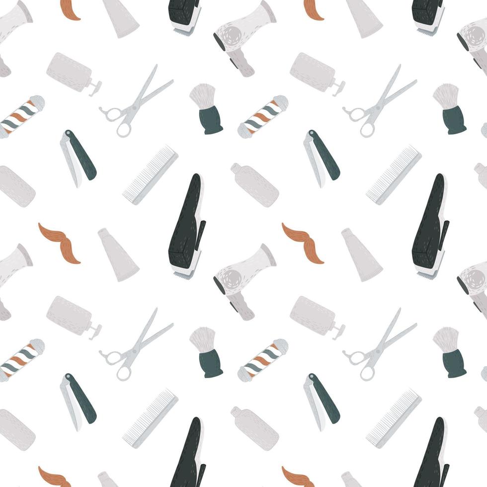 Seamless pattern hairdressing in doodle on white background. vector