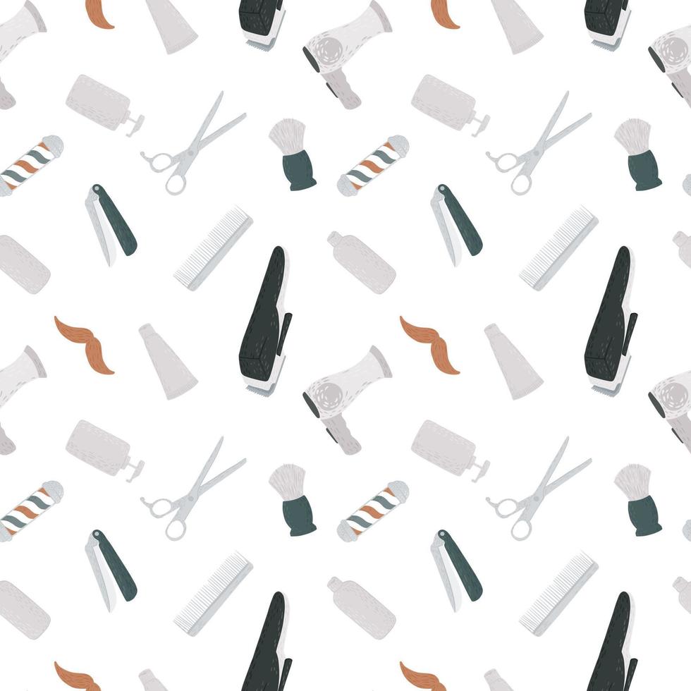 Seamless pattern hairdressing in doodle on white background. vector