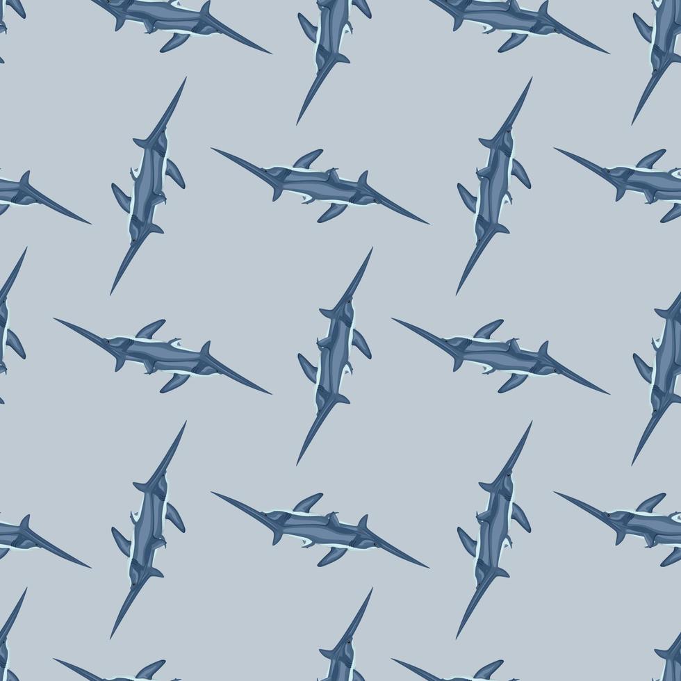 Thresher shark seamless pattern in scandinavian style. Marine animals background. Vector illustration for children funny textile.