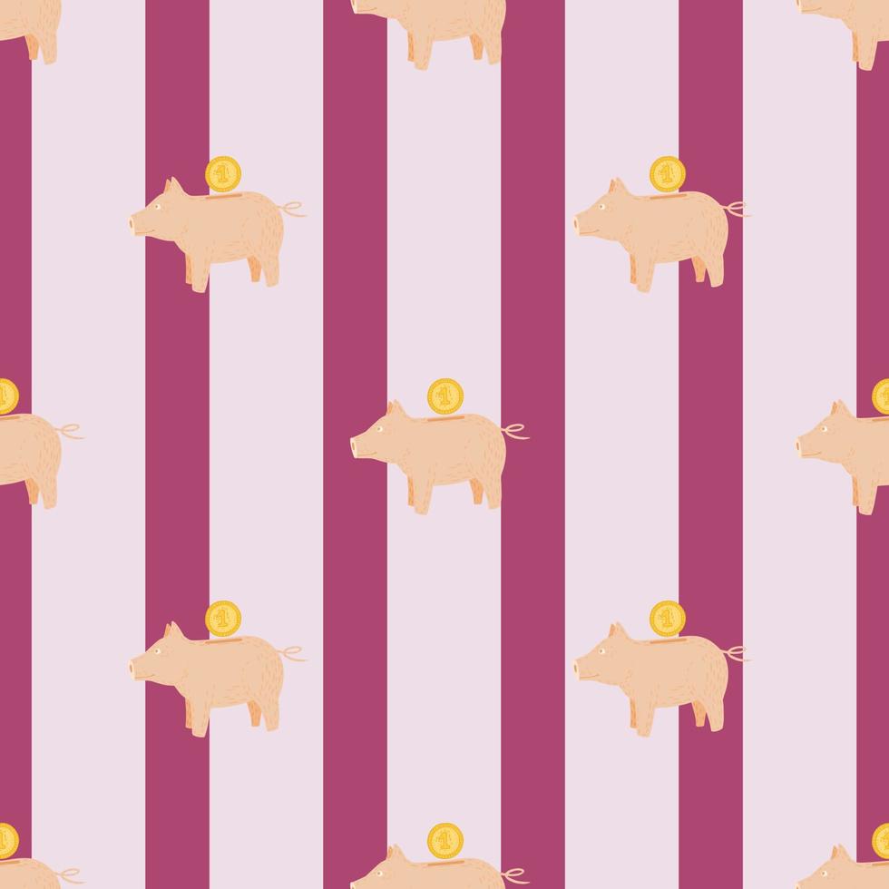 Piggy bank seamless pattern. Funny financial toy background. vector