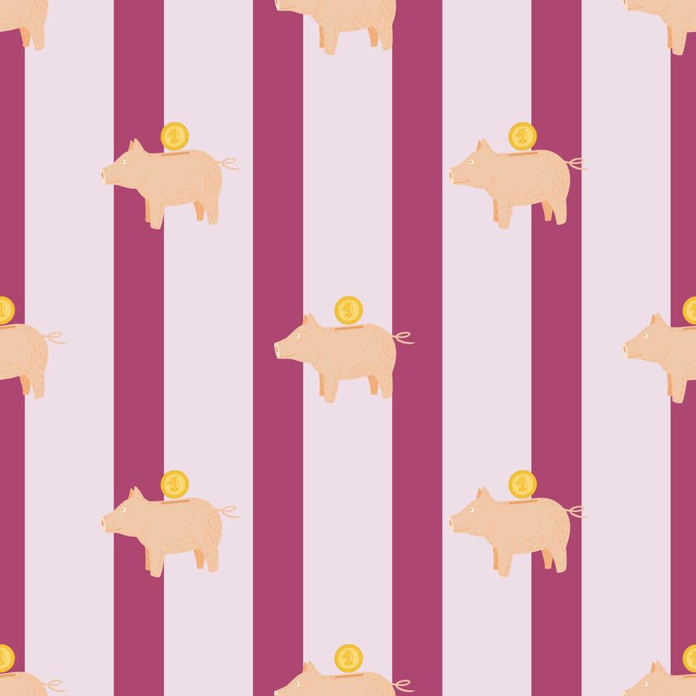 Piggy bank seamless pattern. Funny financial toy background. vector