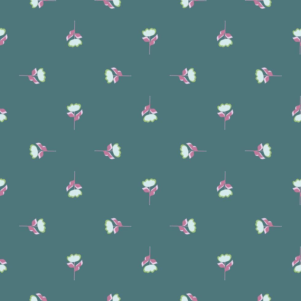 Floral nature seamless pattern with little flowers print. Turquoise background. Abstract daisy backdrop. vector