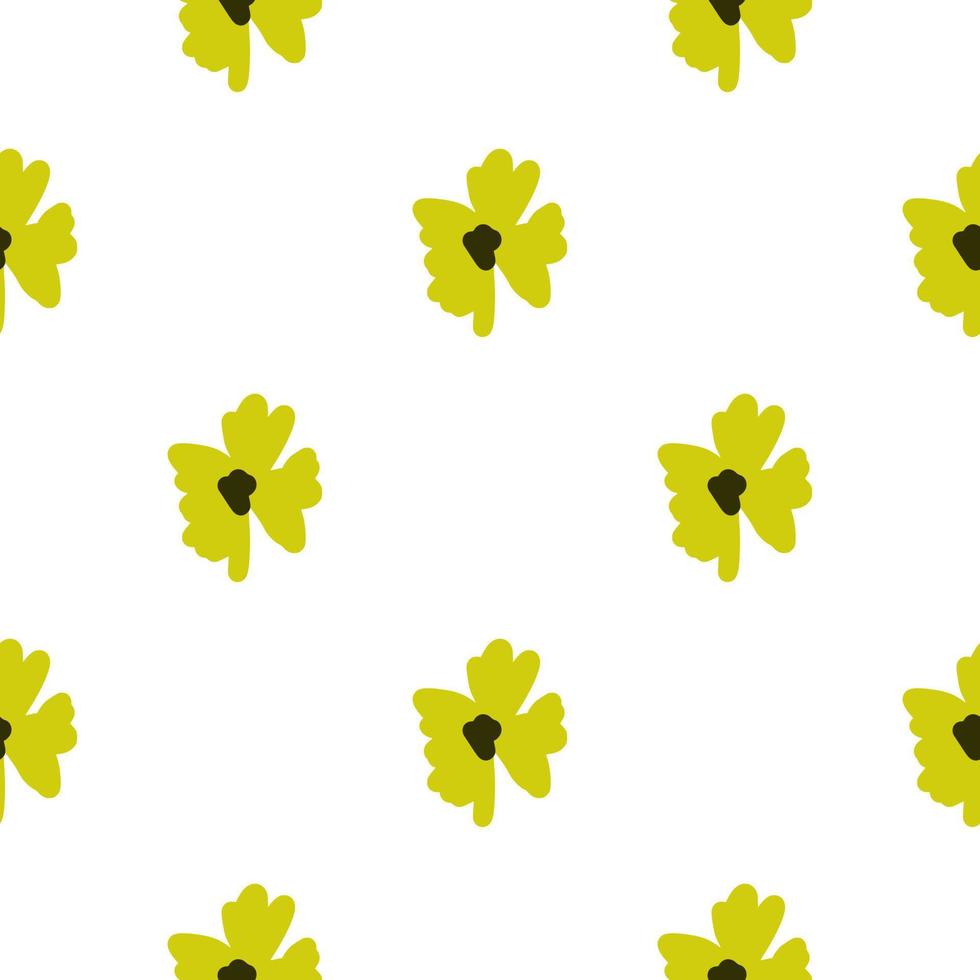Isolated cute yellow flower elements seamless doodle pattern. White background. Decorative style. vector