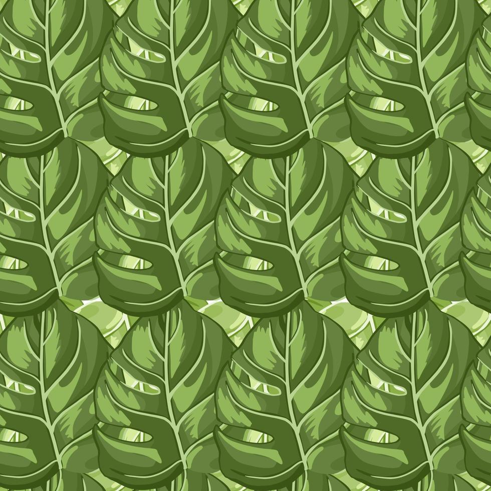 patrón tropical sin costuras sobre fondo de hoja clara. decoración de textura abstracta con hoja monstera color verde real. vector