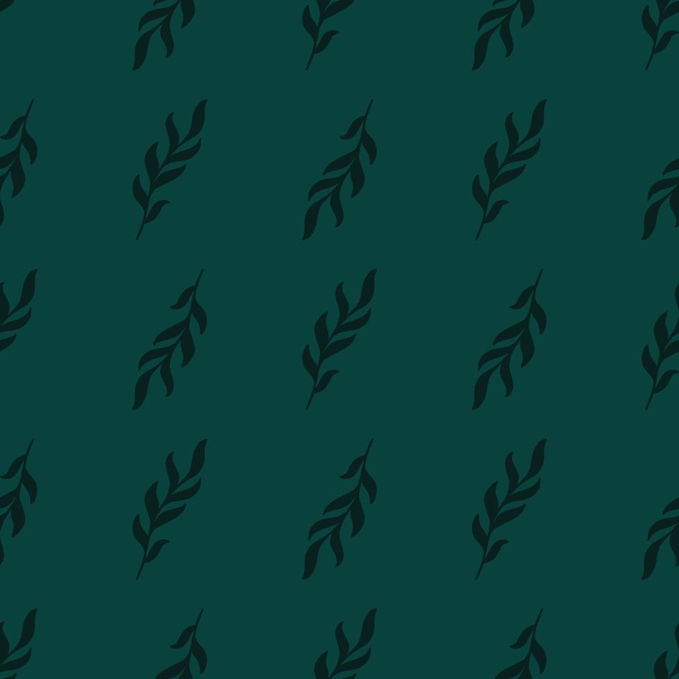 patrón transparente de color turquesa oscuro con formas de ramitas de hojas dibujadas a mano. telón de fondo botánico de la naturaleza. vector