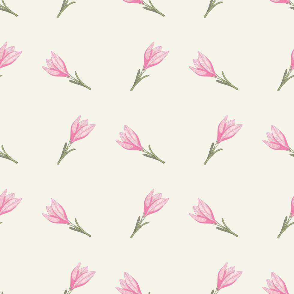 Isolated floral seamless pattern in geometric style with pink flower elements shapes. White background. vector
