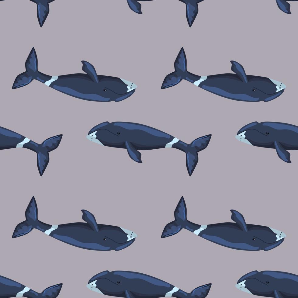 Seamless pattern Bowhead whale on gray background. Template of cartoon character of ocean for children. vector