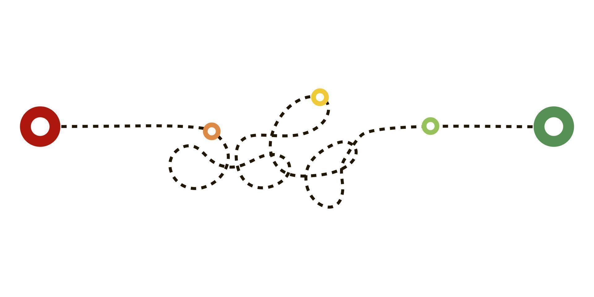 rutas discontinuas rutas aisladas sobre fondo blanco. seguimiento de transporte, viajes, pines de mapa, pines de ubicación. vector