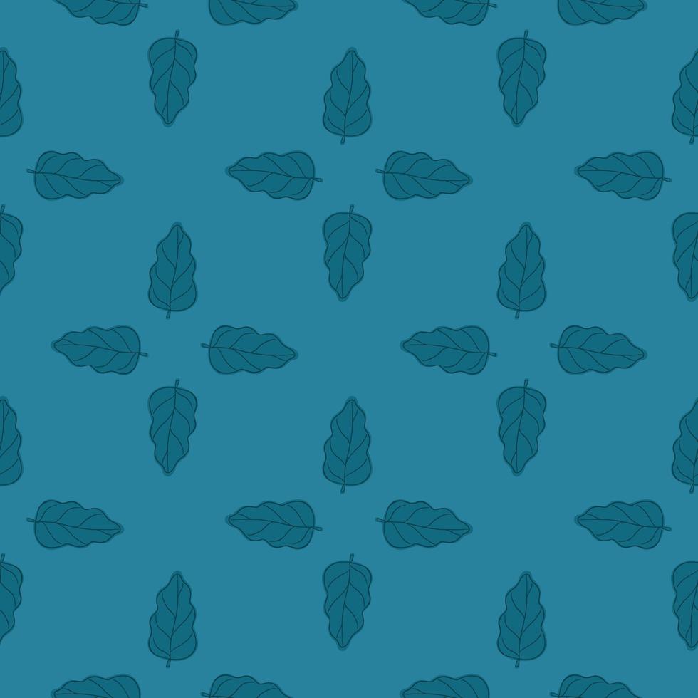 Seamless nature pattern in geometric style with simple oak leaves silhouettes. Blue background. vector