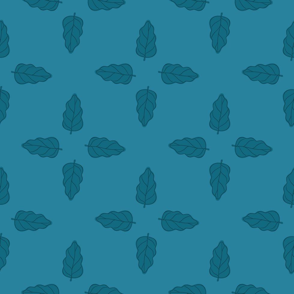 Seamless nature pattern in geometric style with simple oak leaves silhouettes. Blue background. vector