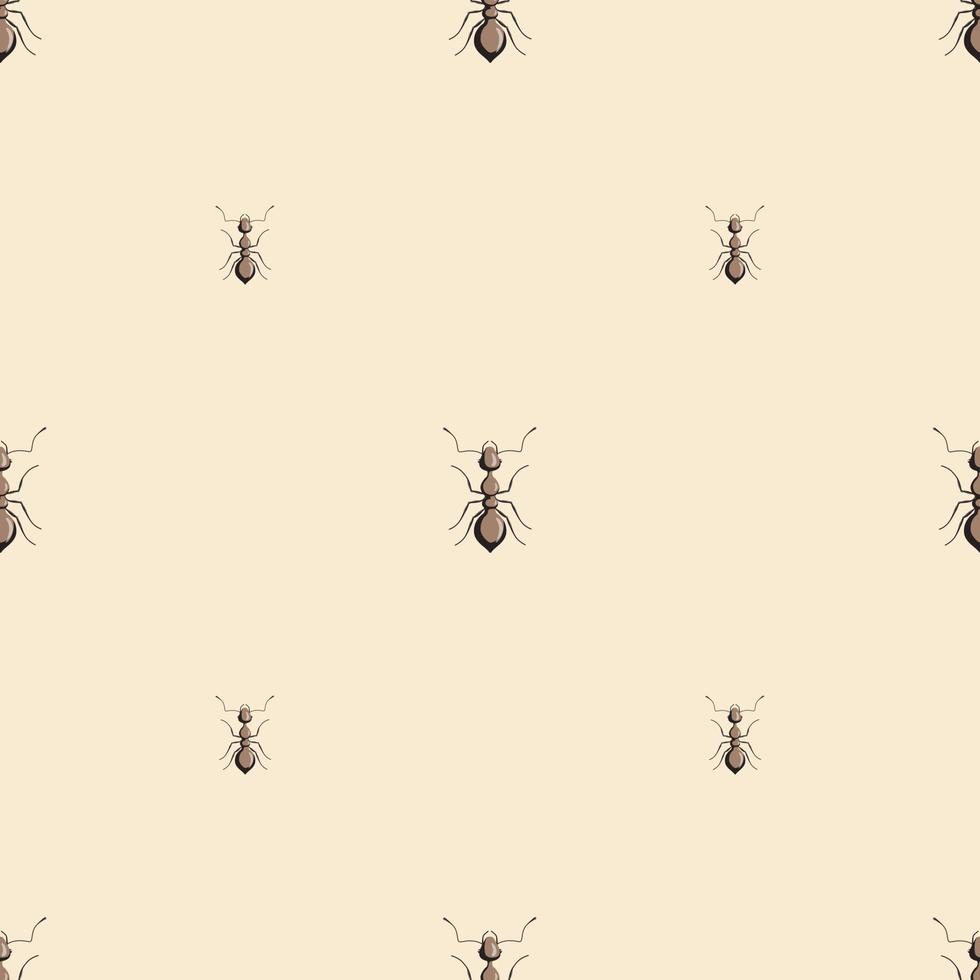 hormigas de colonia de patrones sin fisuras sobre fondo beige claro. plantilla de insectos vectoriales en estilo plano para cualquier propósito. textura de animales modernos. vector