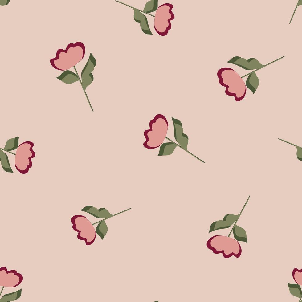 Summer style seamless pattern with pink random flowers doodle ornament. Pastel background. Floral print. vector