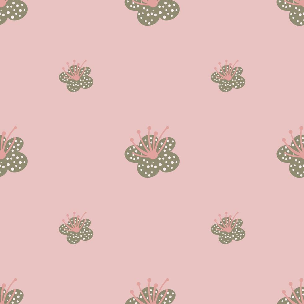 Seamless pattern spring plants on pastel pink background. Vector floral template in doodle style with flowers.