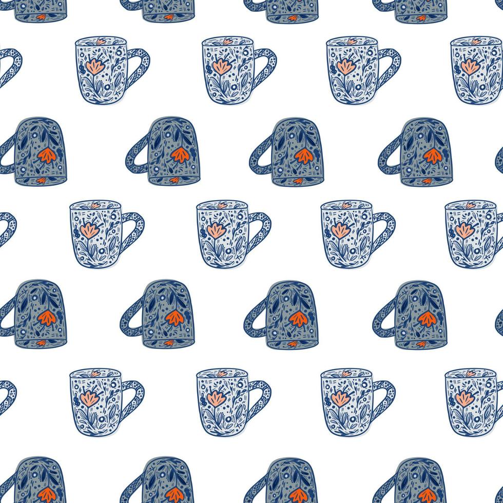 Cute mugs seamless pattern. Background of teatime. vector