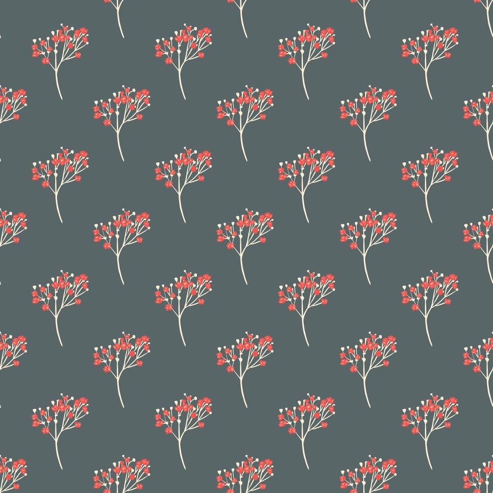 Red gypsophila flowers silhouettes seamless doodle pattern. Grey background. Botanic backdrop. vector