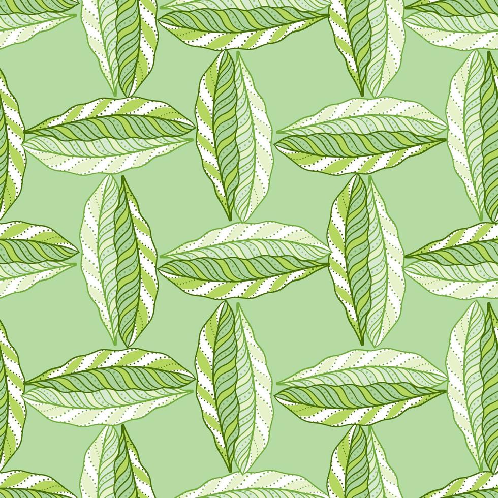 Vintage botanic seamless pattern with green abstract leaves print. Pastel green background. Bloom ornament. vector
