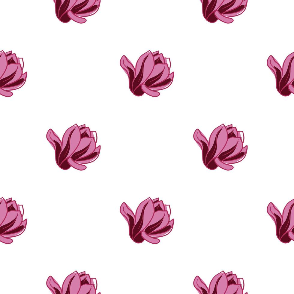 Floral isolated seamless pattern with bright pink magnolia flowers ornament. White background. vector