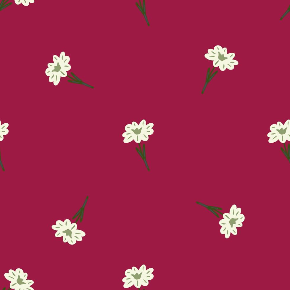 Seamless pattern with hand drawing wild flowers on pink background. Vector floral template in doodle style. Gentle summer botanical texture.