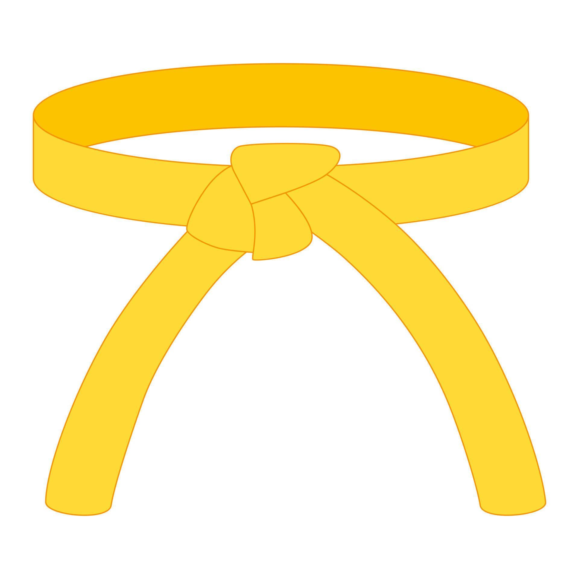 Karate belt yellow color isolated on white background. Design icon of