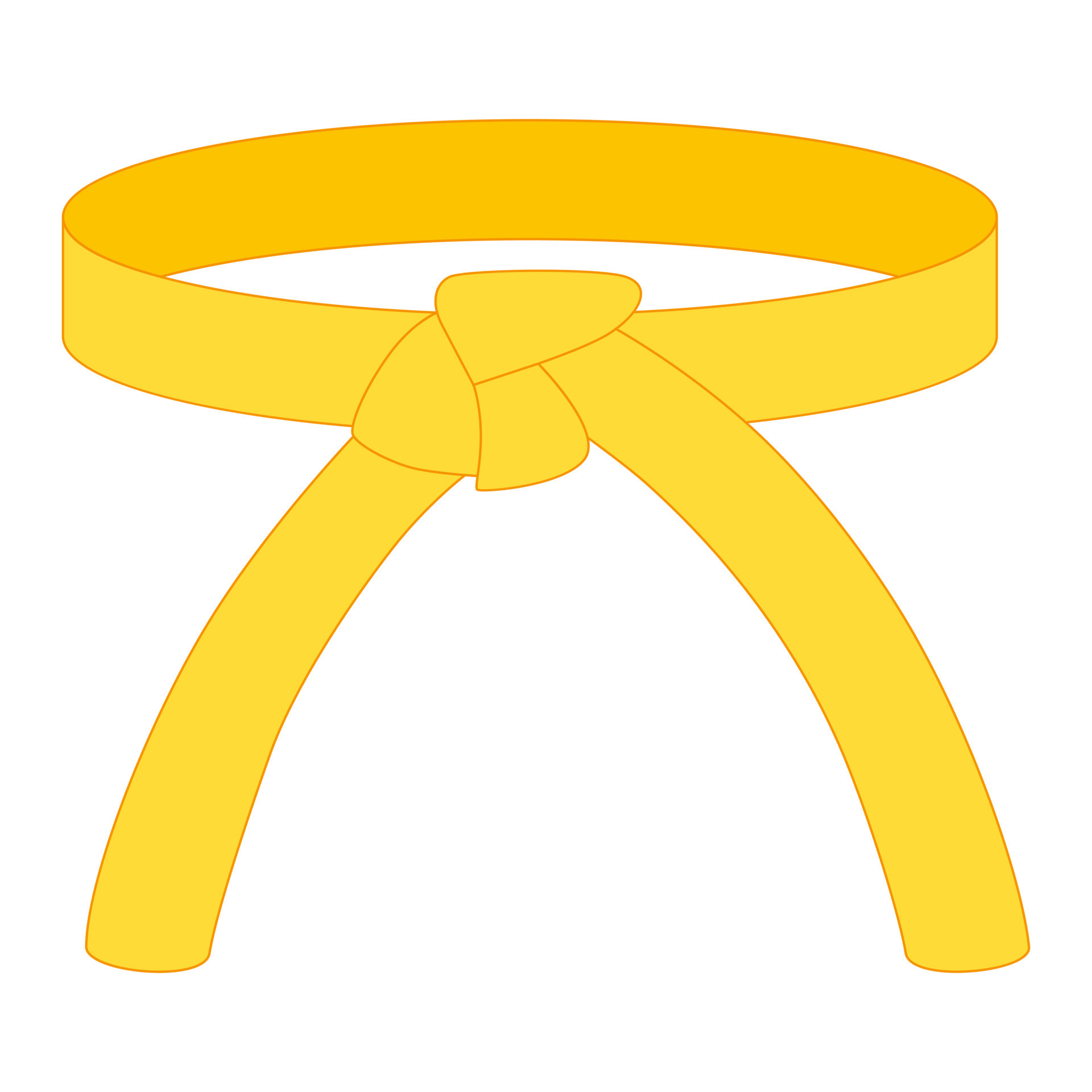 Karate belt yellow color isolated on white background. Design icon of