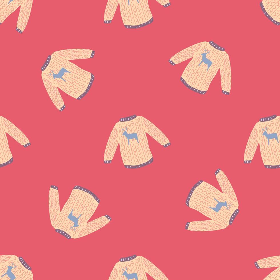 Minimalistic seamless pattern with decorative light orange sweater print. Pink background. vector