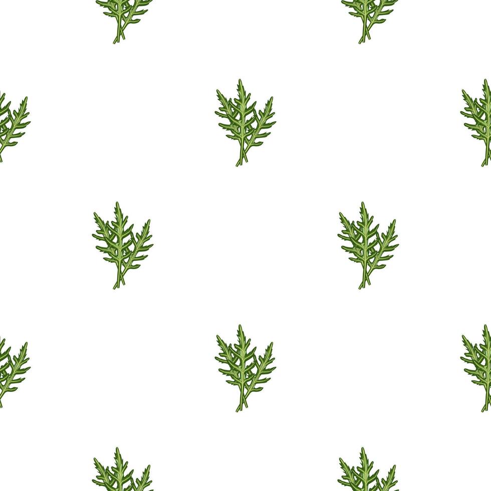 Seamless pattern bunch arugula salad on white background. Simple ornament with lettuce. vector