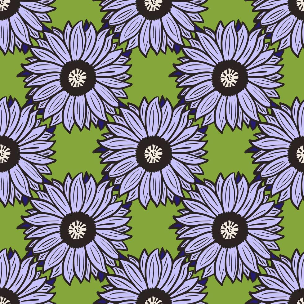 Seamless pattern sunflowers green background. Beautiful texture with