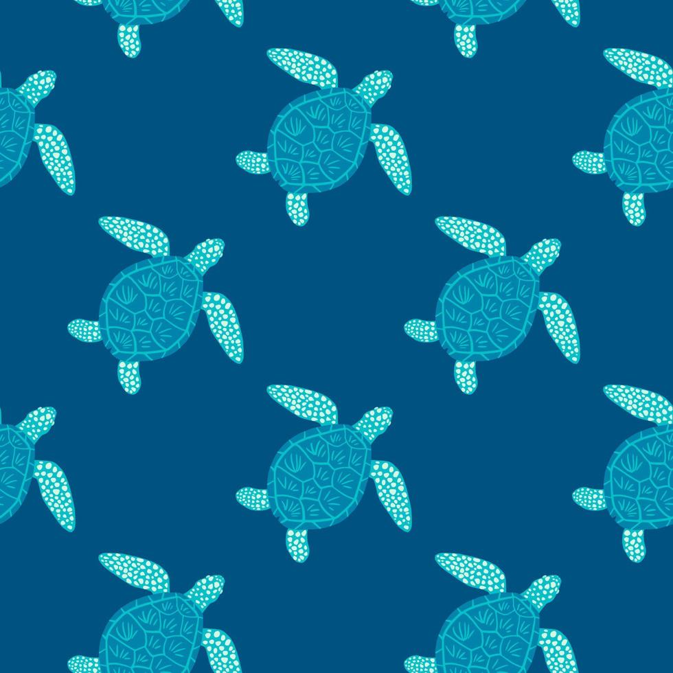 Seamless pattern sea turtles. Cute marine turtle in doodle style. vector