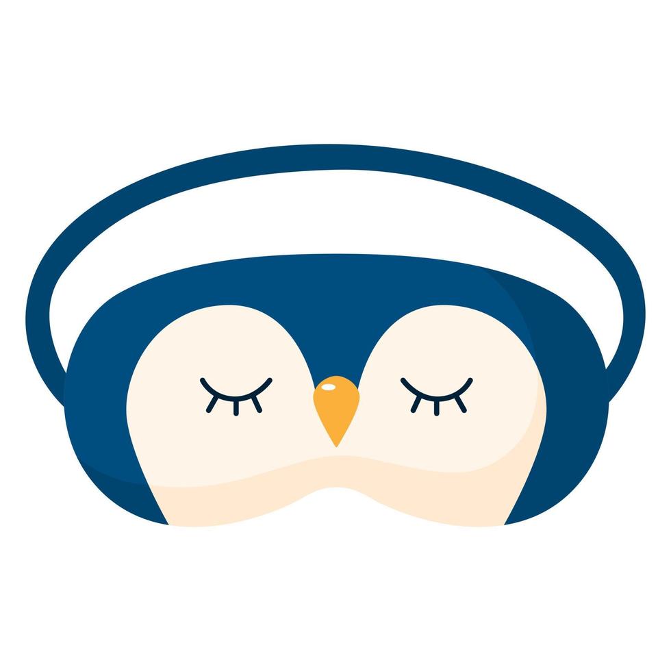 Children sleep mask penguin on white background. Face mask for sleeping human isolated in flat style vector