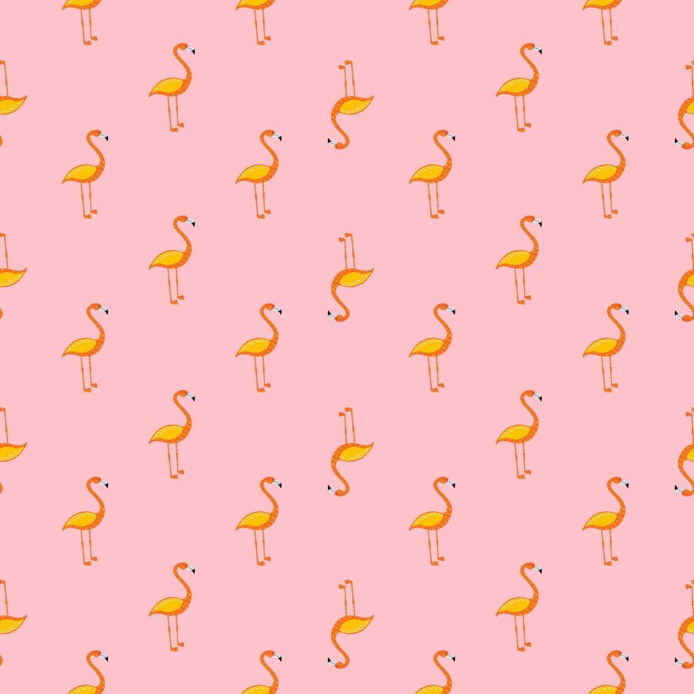 Abstract zoo tropic seamless pattern with orange hand drawn flamingo ornament. Pink background. vector