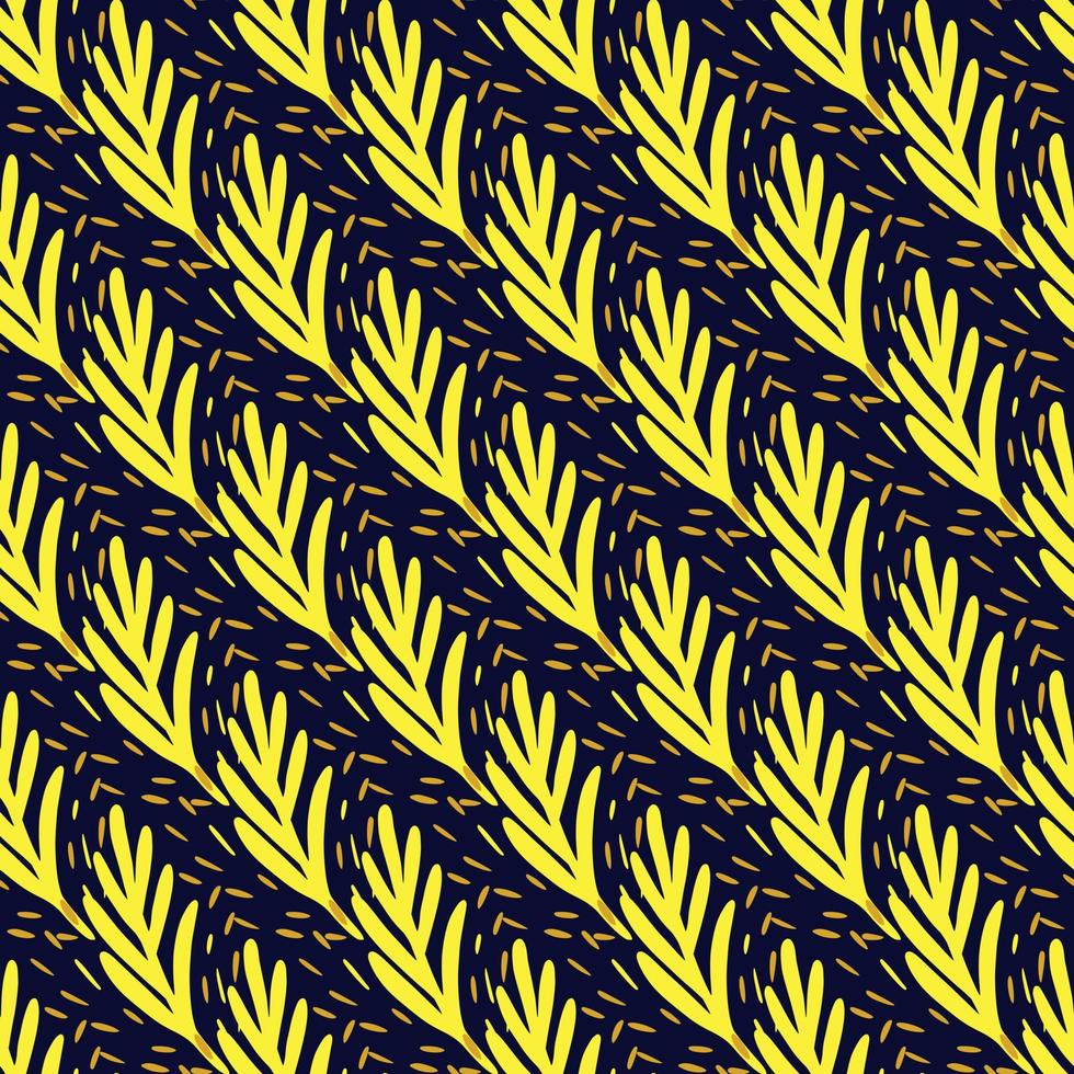 palma de hoja de patrones sin fisuras sobre fondo negro. plantilla de follaje vectorial en estilo garabato. textura tropical moderna. vector