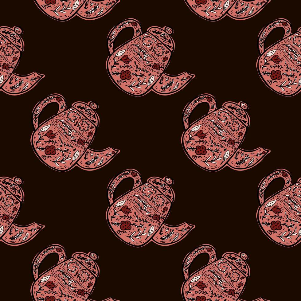 Vintage teapots seamless pattern. Background of teatime in hand drawn style. vector