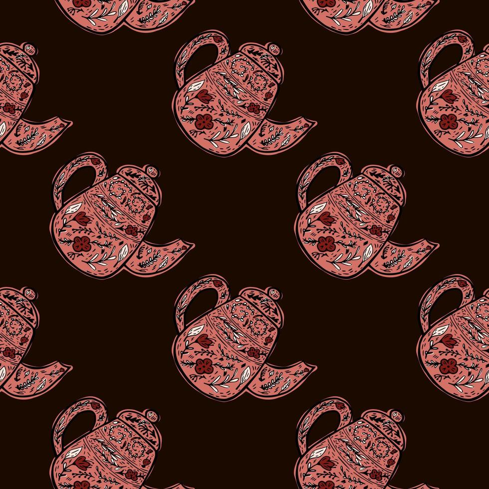 Vintage teapots seamless pattern. Background of teatime in hand drawn style. vector