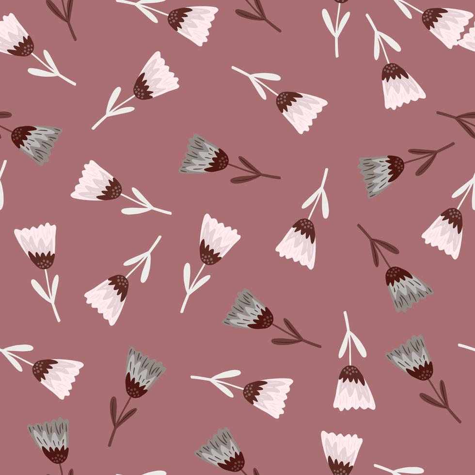 Seamless random pattern with little creative flowers ornament. Pink pale background. vector