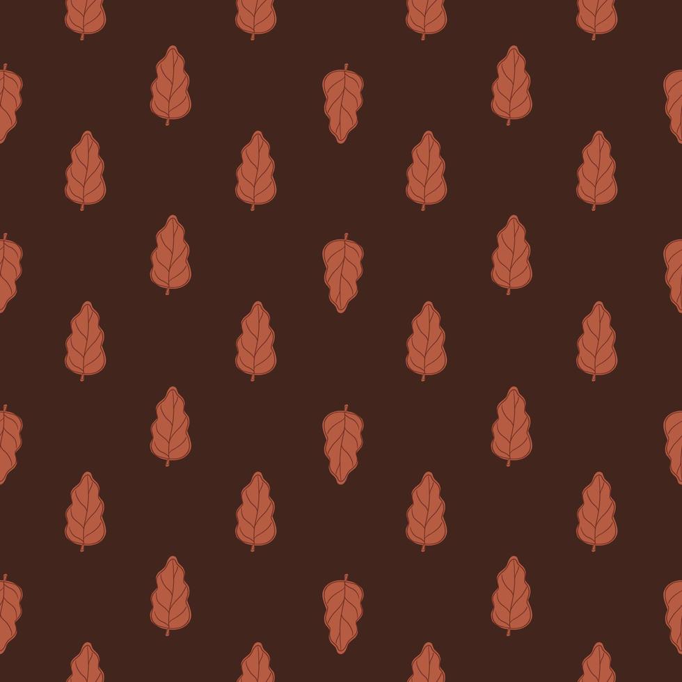 Autumn foliage seamless pattern with simple oak leaf print. Brown background. Organic natural print. vector