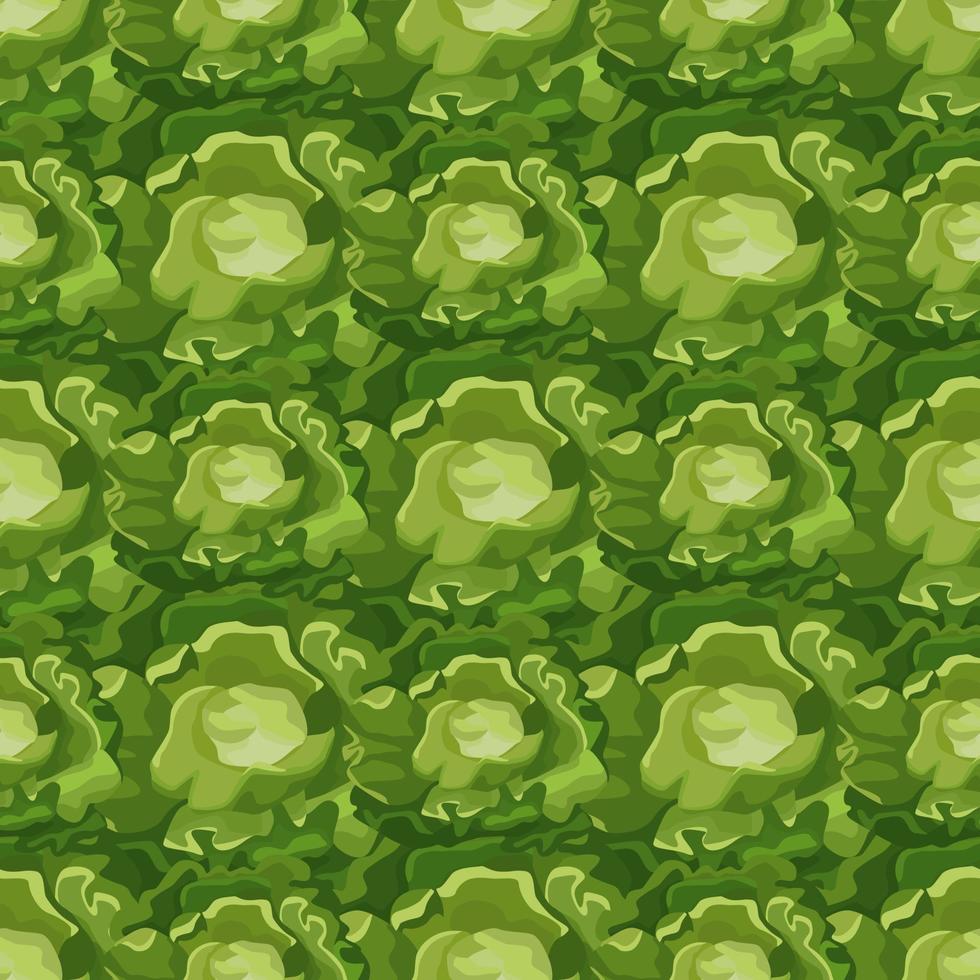 Seamless pattern Butterhead salad on greens background. Abstract ornament with lettuce. vector