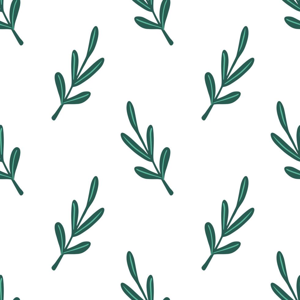 Isolated seamless minimalistic pattern with blue simple foliage twigs. White background. vector