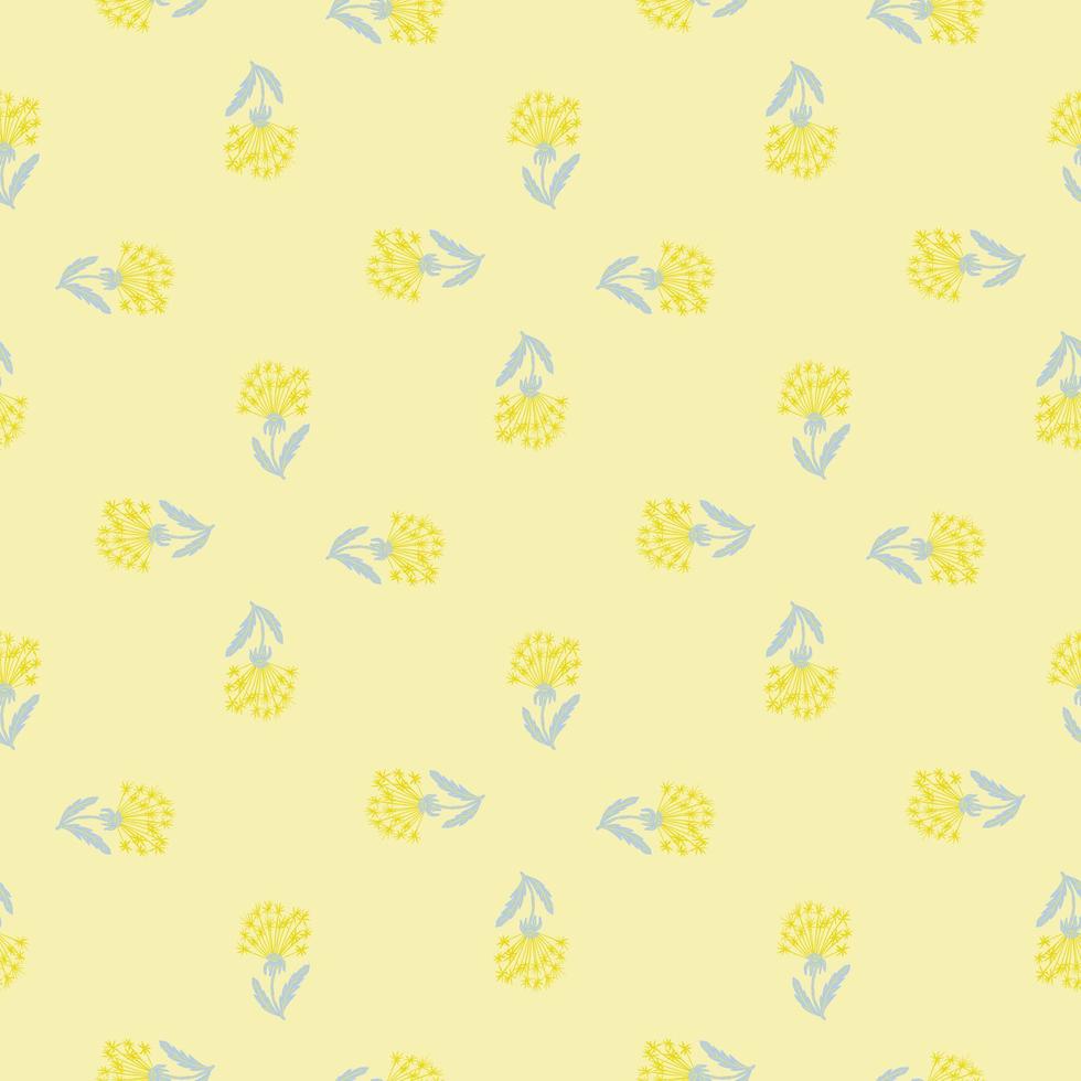 Geometric style meadow flowers seamless pattern with yellow dandelion silhouettes. Pastel background. vector