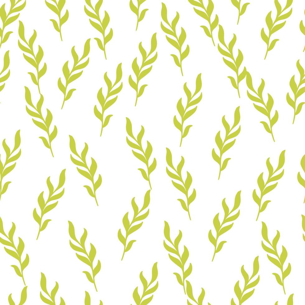 Isolated random green seaweed silhouettes seamless pattern. Marine decorative tropic ocean backdrop. vector