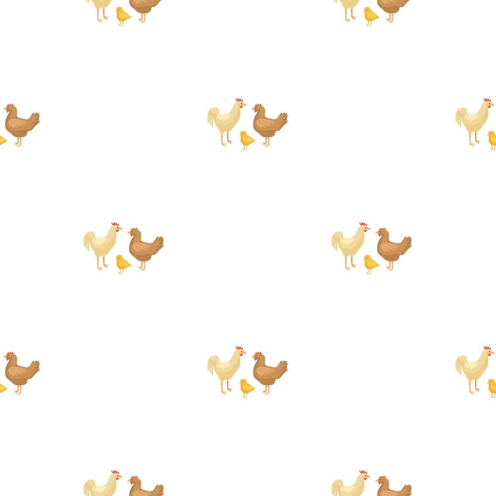 Seamless pattern of chicken family. Domestic animals on colorful background. Vector illustration for textile.