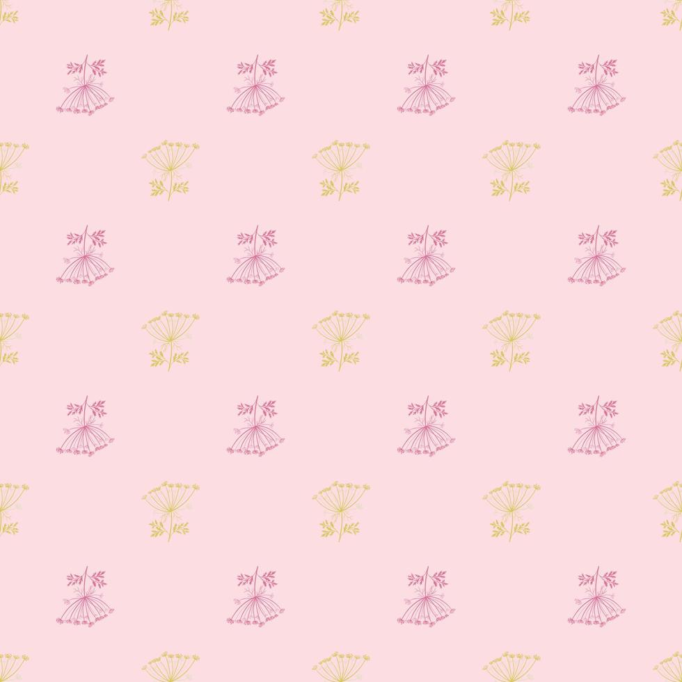 Pastel pink seamless pattern with simple yarrow silhouettes. Vintage field flowers shapes. Summer elements. vector