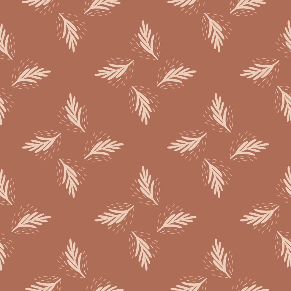 Seamless pattern fir twig on light brown background. Vector geometric template in doodle style. Christmas forest texture.